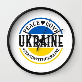 Peace love Ukraine standwithukraine blue yellow Wall Clock
