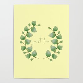 watercolor green and yellow tree leaves wreath Poster