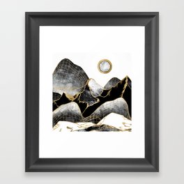 Minimal Black and Gold Mountains Framed Art Print