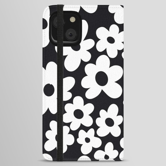 Black and white groovy aesthetic flowers iPhone Wallet Case