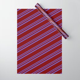 [ Thumbnail: Slate Blue and Maroon Colored Lines Pattern Wrapping Paper ]