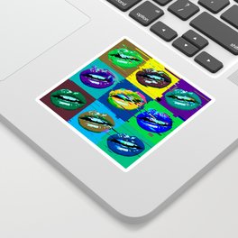 Pop Art Green Blue and Purple Lips Contemporary Design Sticker