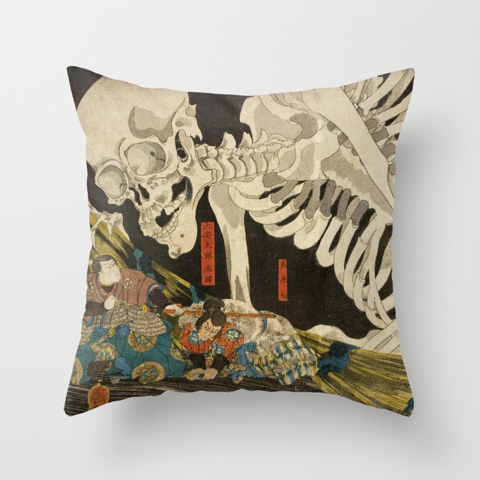 Mitsukuni Defying the Skeleton Spectre Invoked by Princess Takiyasha - Utagawa Kuniyoshi  Throw Pillow