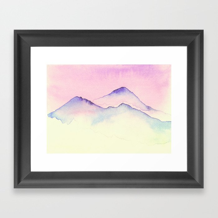 Purple Top Mountain Range In Watercolor Framed Art Print