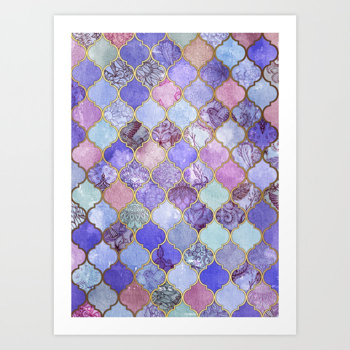 Royal Purple, Mauve & Indigo Decorative Moroccan Tile Pattern Art Print
