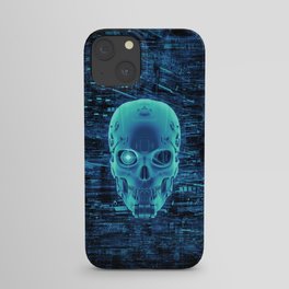 Gamer Skull BLUE TECH / 3D render of cyborg head iPhone Case