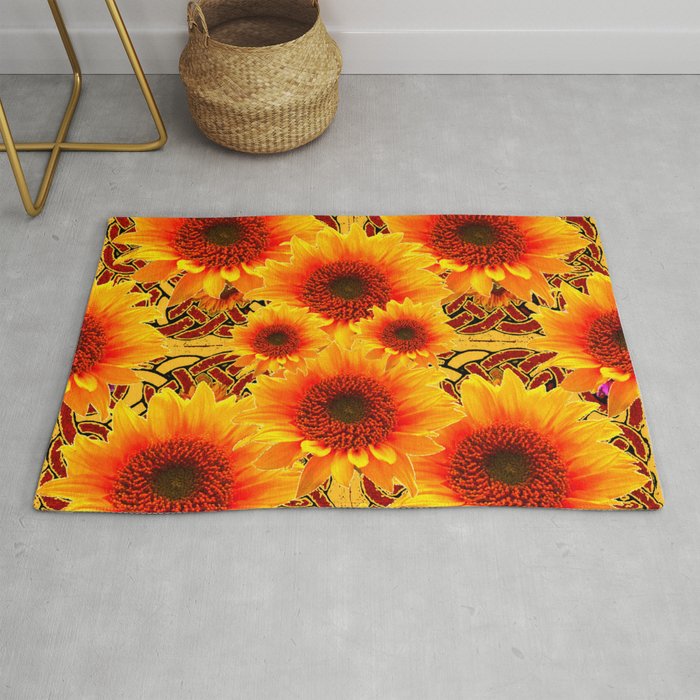 Golden Sunflowers on Sunflowers Floral Patterns Rug