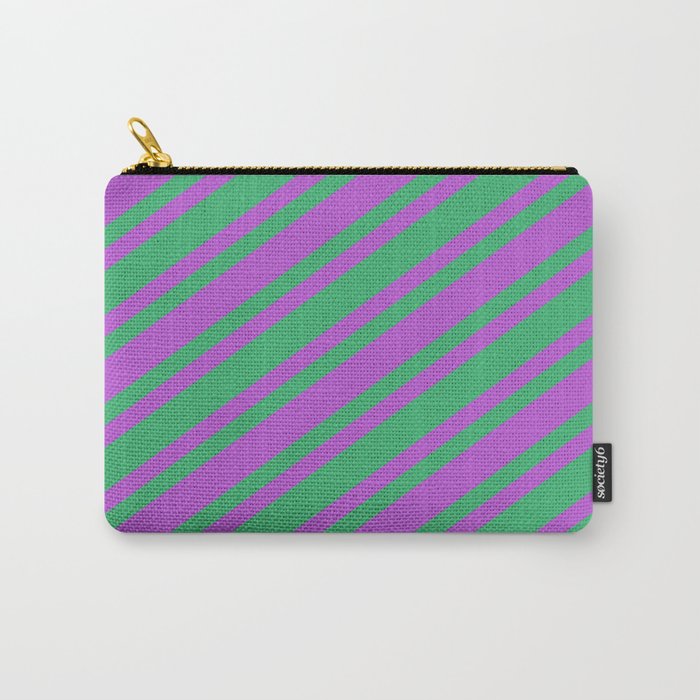 Orchid & Sea Green Colored Stripes/Lines Pattern Carry-All Pouch