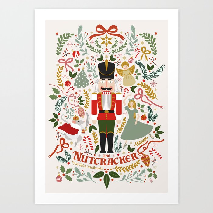 The Nutcracker Christmas Art Print | Graphic-design, Nutcracker, Christmas, Holiday, Illustration, Digital, Pattern, Ballet, Art, Red