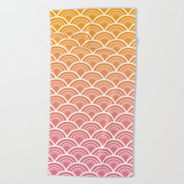 Japanese Seigaiha Wave - Orange & Pink Beach Towel