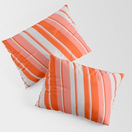 [ Thumbnail: Red, Light Grey & Salmon Colored Striped/Lined Pattern Pillow Sham ]