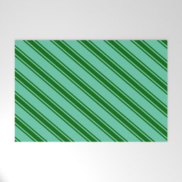 [ Thumbnail: Aquamarine & Dark Green Colored Stripes/Lines Pattern Welcome Mat ]