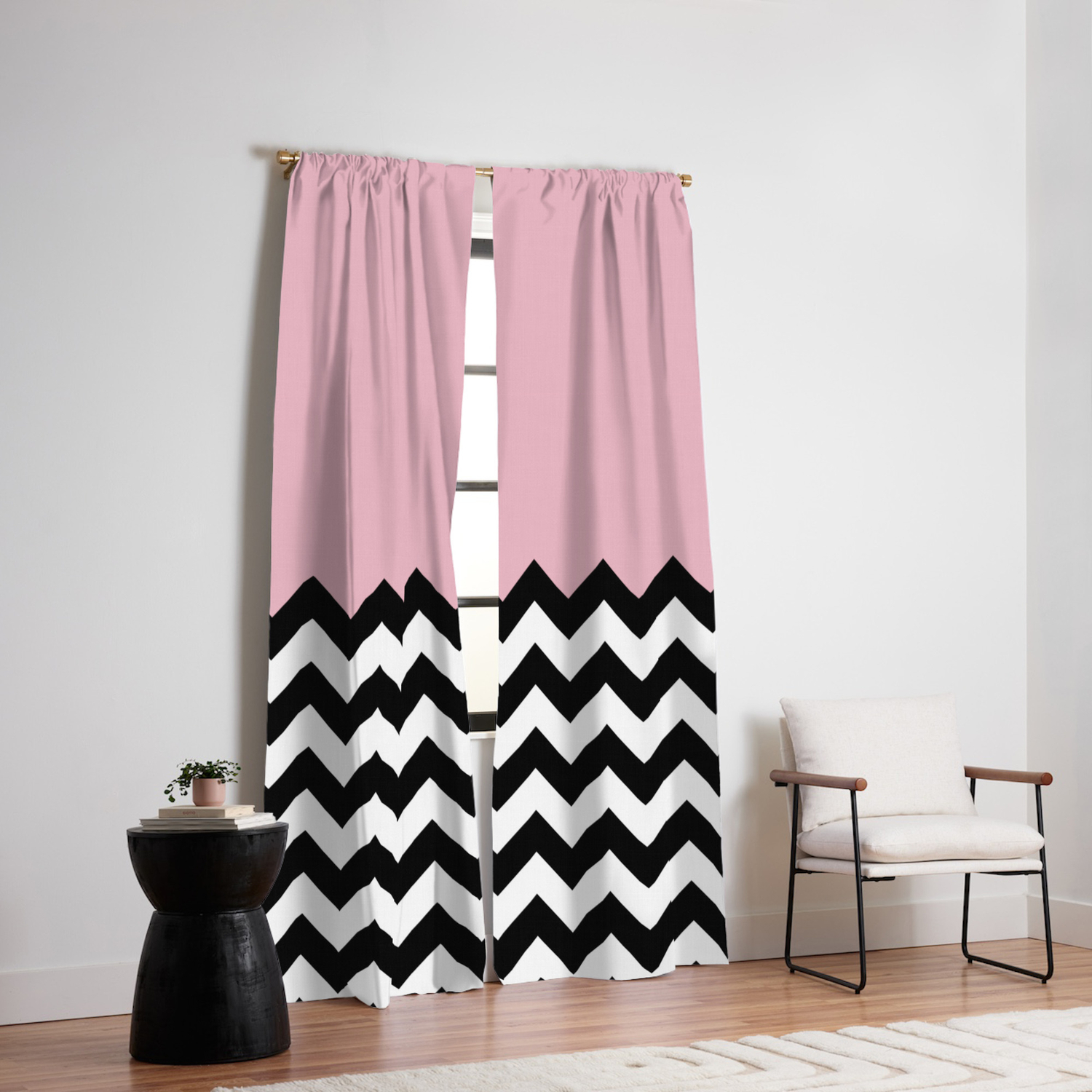Zigzag Chevron Pattern Pink Black White Blackout Curtain By