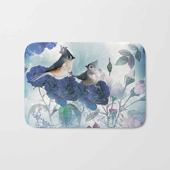 Cute birds with flowers Bath Mat
