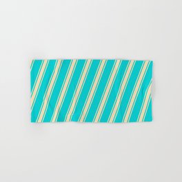 [ Thumbnail: Dark Turquoise and Tan Colored Stripes/Lines Pattern Hand & Bath Towel ]