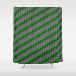 [ Thumbnail: Dim Grey and Dark Green Colored Stripes Pattern Shower Curtain ]