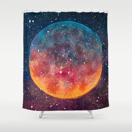 Fantastic oil painting beautiful big planet moon among stars in universe. Fantasy concept cosmos fine art paintingartwork illustration Shower Curtain