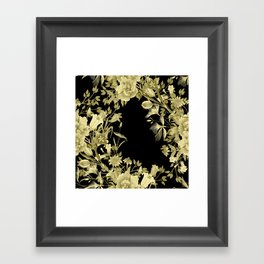 Stardust Black and Gold Floral Motif Framed Art Print