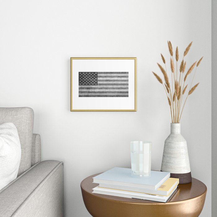 American flag in grungy black and white Framed Art Print by Sterling