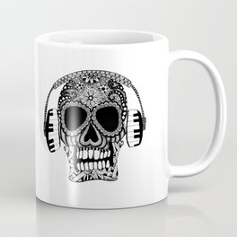 Skull with Headphones Black White Patterns Coffee Mug