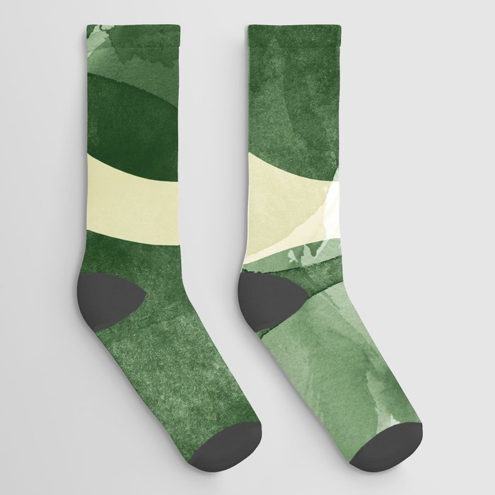 Green Abstract Scandinavian Hot Wax Painting Sun Moon Minimalist Socks