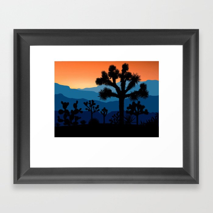 Retro Joshua Tree National Park Desert Hiking Camping Cactus Framed Art Print