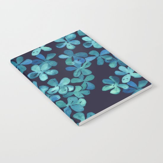 Hand Painted Floral Pattern in Teal & Navy Blue Notebook