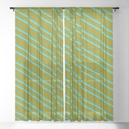 [ Thumbnail: Green, Light Sea Green, and Aquamarine Colored Striped Pattern Sheer Curtain ]