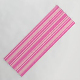 [ Thumbnail: Hot Pink and Pink Colored Striped Pattern Yoga Mat ]