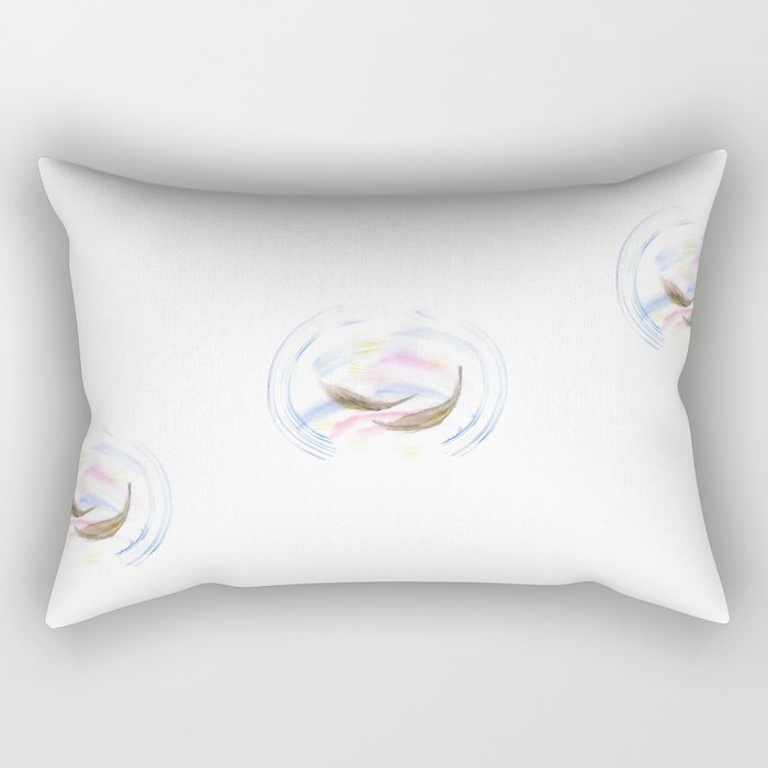 Flying brown feathers in a light blue circle with sunny lines Rectangular Pillow