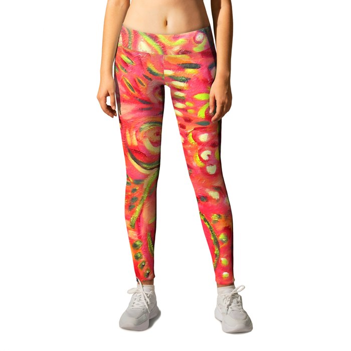 DANCE in CIRCLES, pink abstract oil painting Leggings