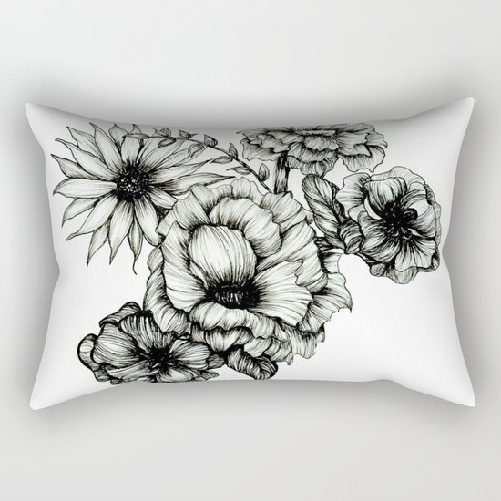 Floral Ink III Rectangular Pillow