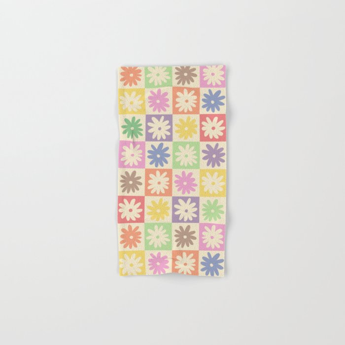 Colorful Flower Checkered Pattern Hand & Bath Towel