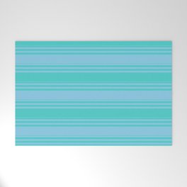 [ Thumbnail: Sky Blue & Turquoise Colored Lines Pattern Welcome Mat ]