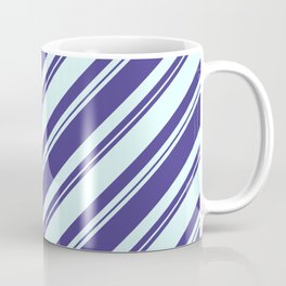 [ Thumbnail: Dark Slate Blue and Light Cyan Colored Lined/Striped Pattern Coffee Mug ]