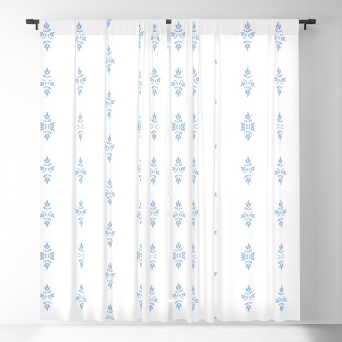 Blue and White Leaf Stripe Blackout Curtain