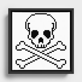 Pixel Skull And Crossbones. Framed Canvas