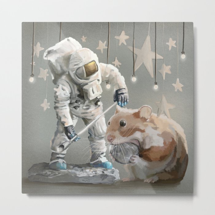 Astronaut Hamster- the Diorama Metal Print