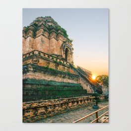 Sunset over Buddhist Temple in Chiang Mai Fine Art Print Canvas Print