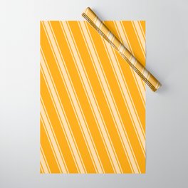 [ Thumbnail: Orange & Tan Colored Stripes/Lines Pattern Wrapping Paper ]