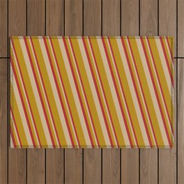 [ Thumbnail: Red, Tan, and Dark Goldenrod Colored Lined Pattern Outdoor Rug ]