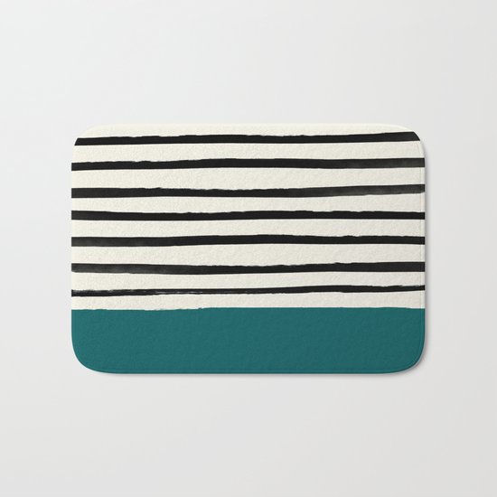 Dark Turquoise & Stripes Bath Mat