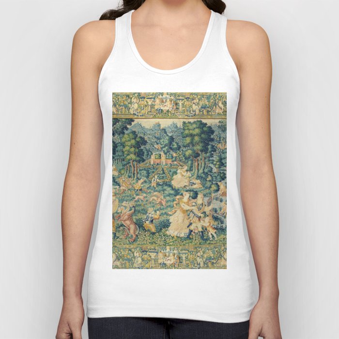 Antique 17th Century Flemish Verdure Landscape Tapestry Tank Top
