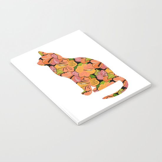 Cat Silhouette With Hibiscus Flowers Inlay Notebook
