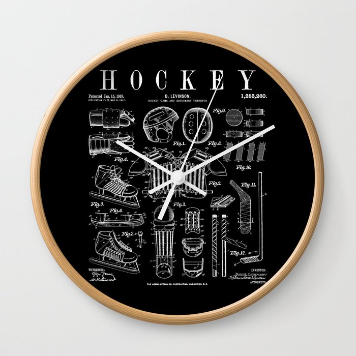 Ice Hockey Player Winter Sport Vintage Patent Print Wall Clock