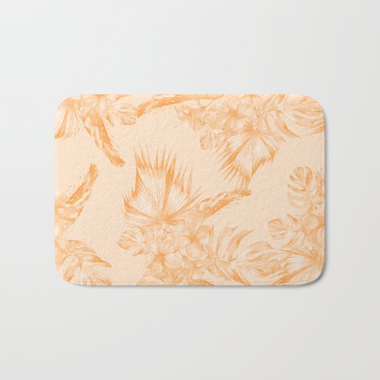 Island Vacation Hibiscus Coral Mango Orange Bath Mat