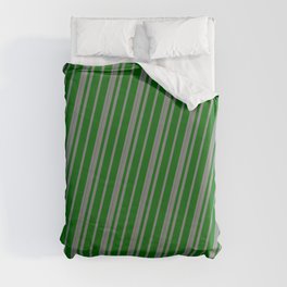 [ Thumbnail: Gray and Dark Green Colored Lined Pattern Duvet Cover ]