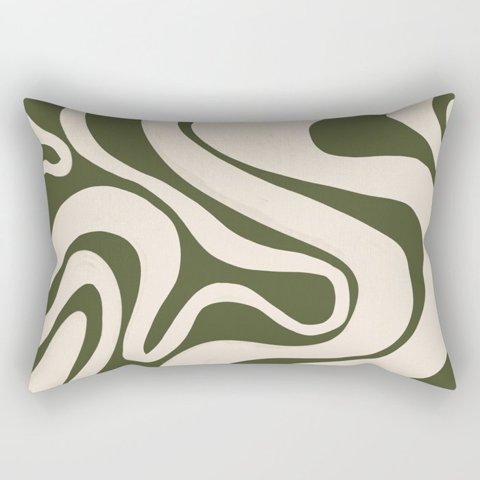 Earthy Beige Swirl Lines over Olive Green Rectangular Pillow