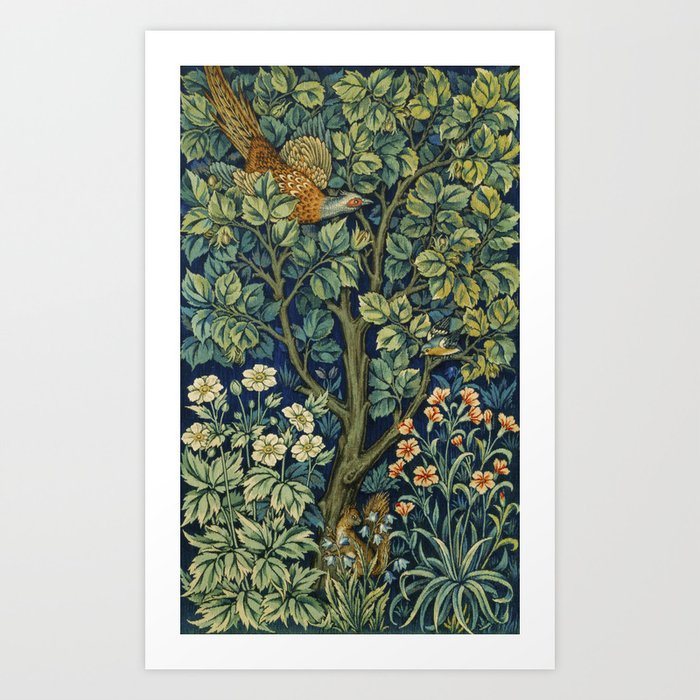 Vintage William Morris pattern pheasant and squirrel Art Print