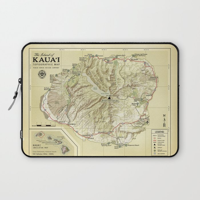 The Island of Kauai [vintage inspired] Topographic Map Laptop Sleeve